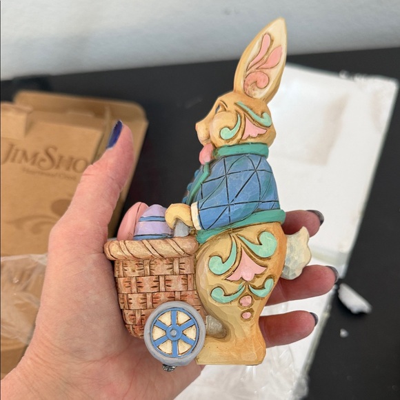 Jim Shore Blue and Brown Easter Bunny Figurine - Picture 4 of 7